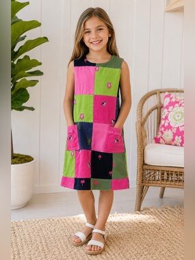 Vintage Lilly Pulitzer white label Patchwork Corduroy Dress Girls Size 6